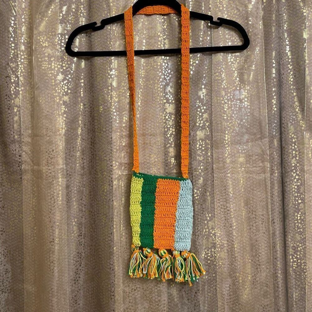 Urban Outfitters Tori Crocheted Mini Crossbody Bag Green Orange Yellow Blue